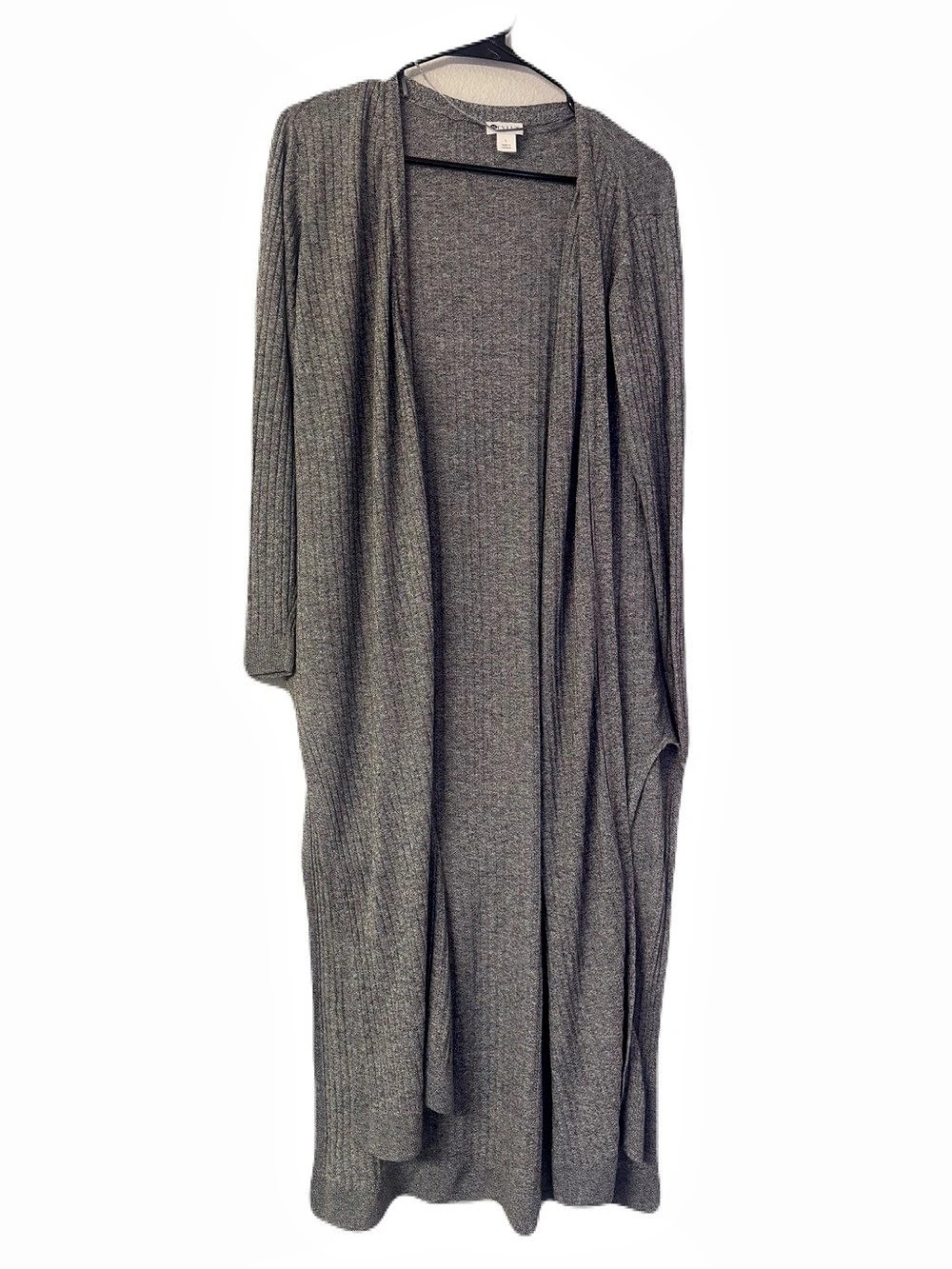 Stylus Long Open Front Cardigan Gray Large